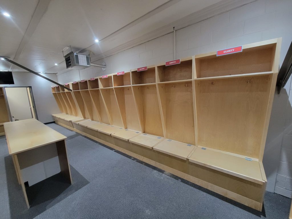 Shelving and racks in a changing room